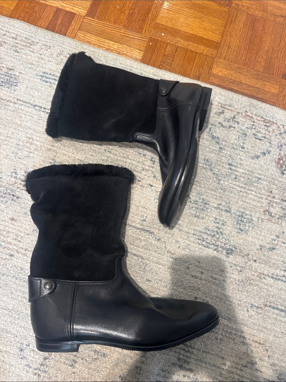 Gravati Black Leather & Suede Fur-Lined Mid-Calf Women’s Boots